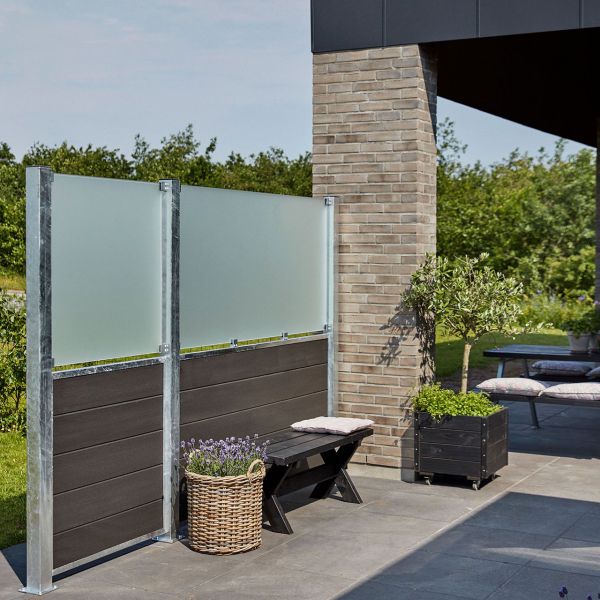 WPC Sichschutz-Zaun Futura, Glas 89 cm satiniert